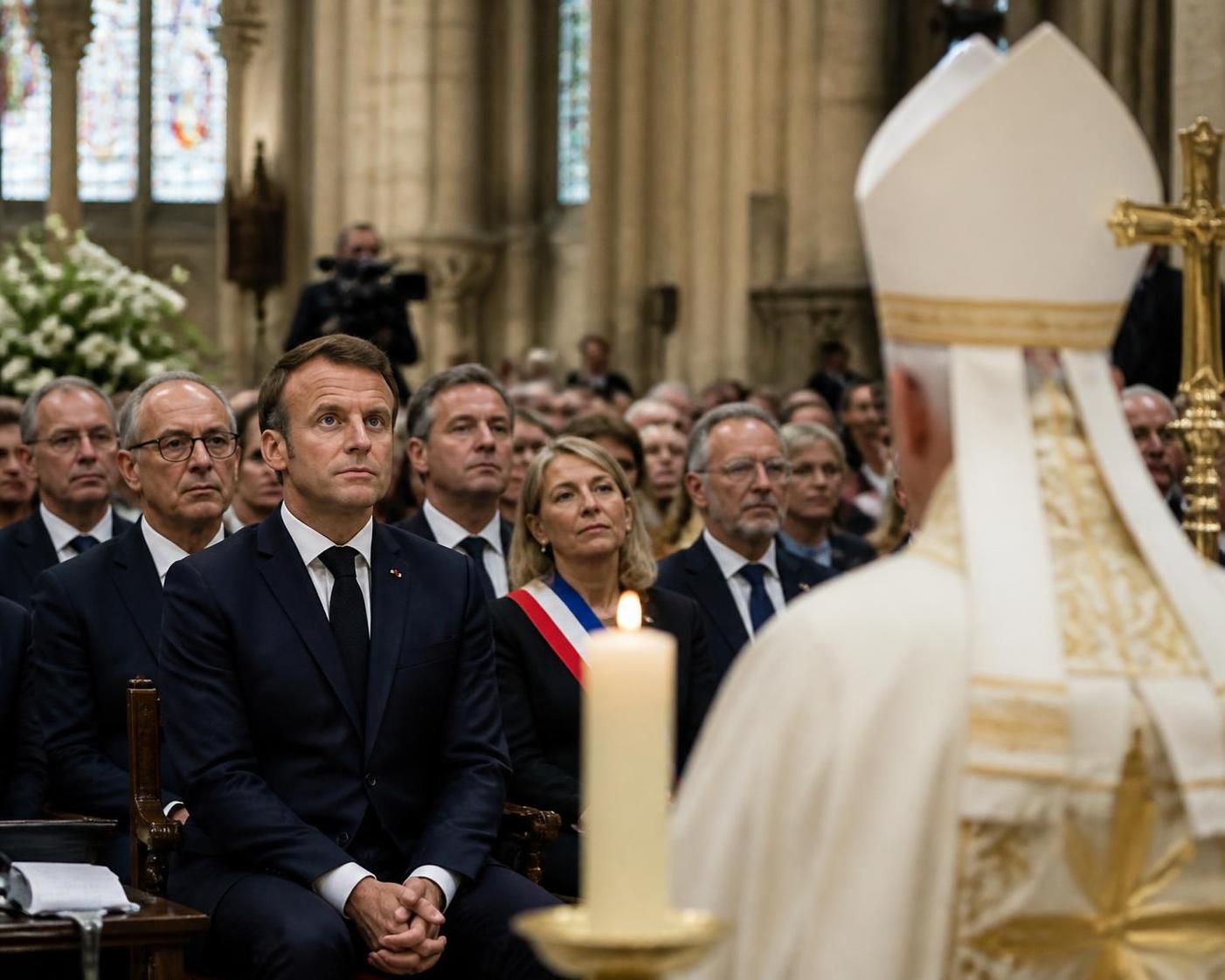le président emmanuel macron participe à la messe finale à metz lors de la visite historique du pape, marquant un moment fort de dialogue et de fraternité.