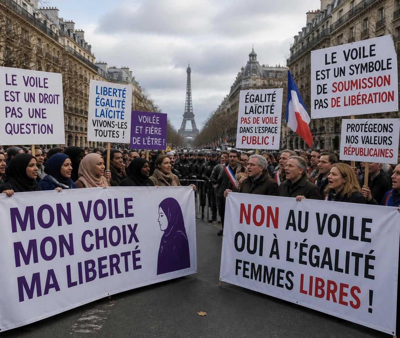 analyse des divergences entre la france insoumise et le rassemblement national sur la question du voile islamique dans le débat public français.