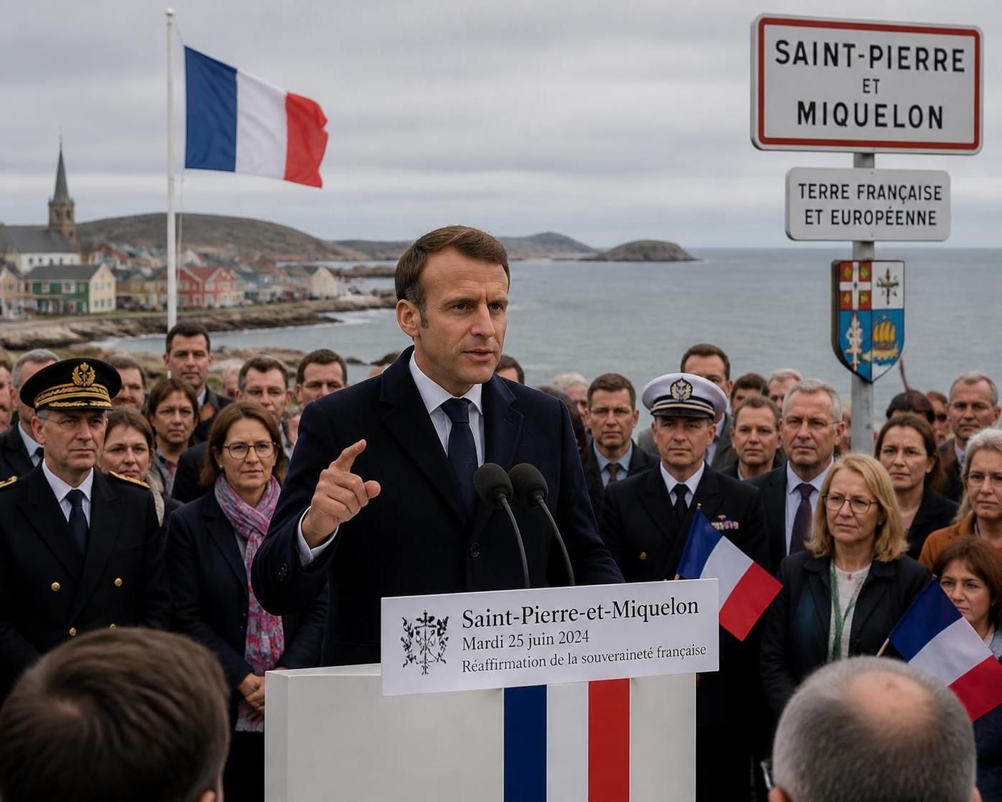 le président macron réaffirme avec conviction la souveraineté française sur saint-pierre-et-miquelon, soulignant l'importance stratégique de cet archipel.
