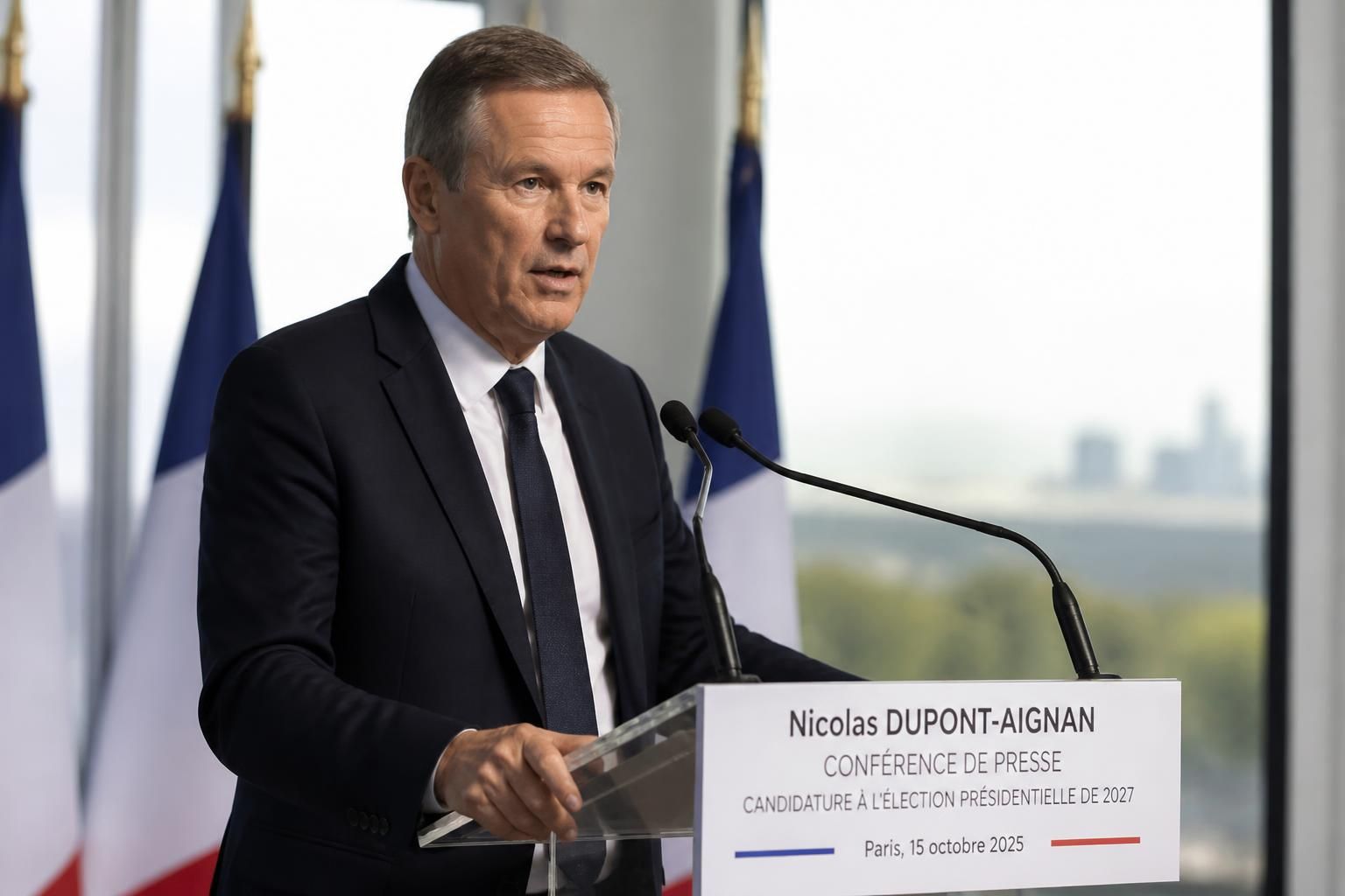 nicolas dupont-aignan annonce officiellement sa candidature à l'élection présidentielle de 2027, présentant son programme et ses ambitions pour la france.
