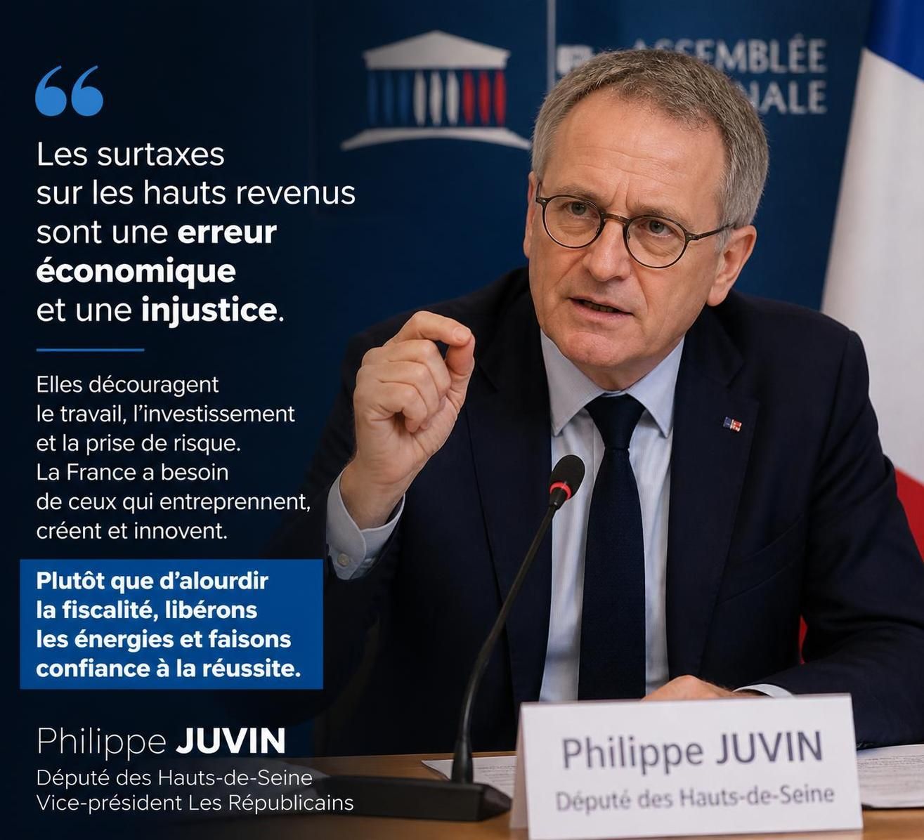 philippe juvin critique l'inefficacité des surtaxes appliquées aux hauts revenus, soulignant leurs limites et appelant à des solutions fiscales plus efficaces.