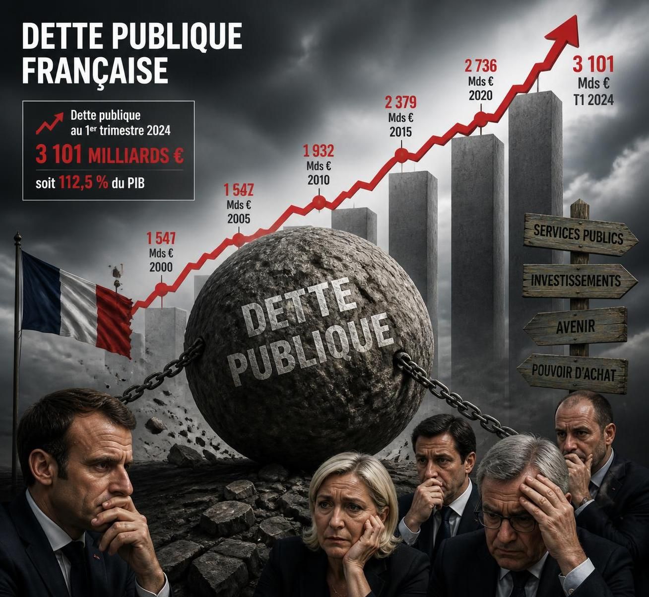 bruno retailleau critique les positions de la france insoumise (lfi) et exprime ses inquiétudes face à l'aggravation de la dette nationale.