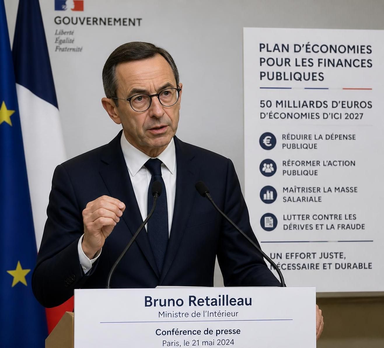 bruno retailleau s'engage à réaliser 200 milliards d'économies d'ici 2032 pour redresser les finances publiques et assurer une gestion responsable des ressources de l'état.