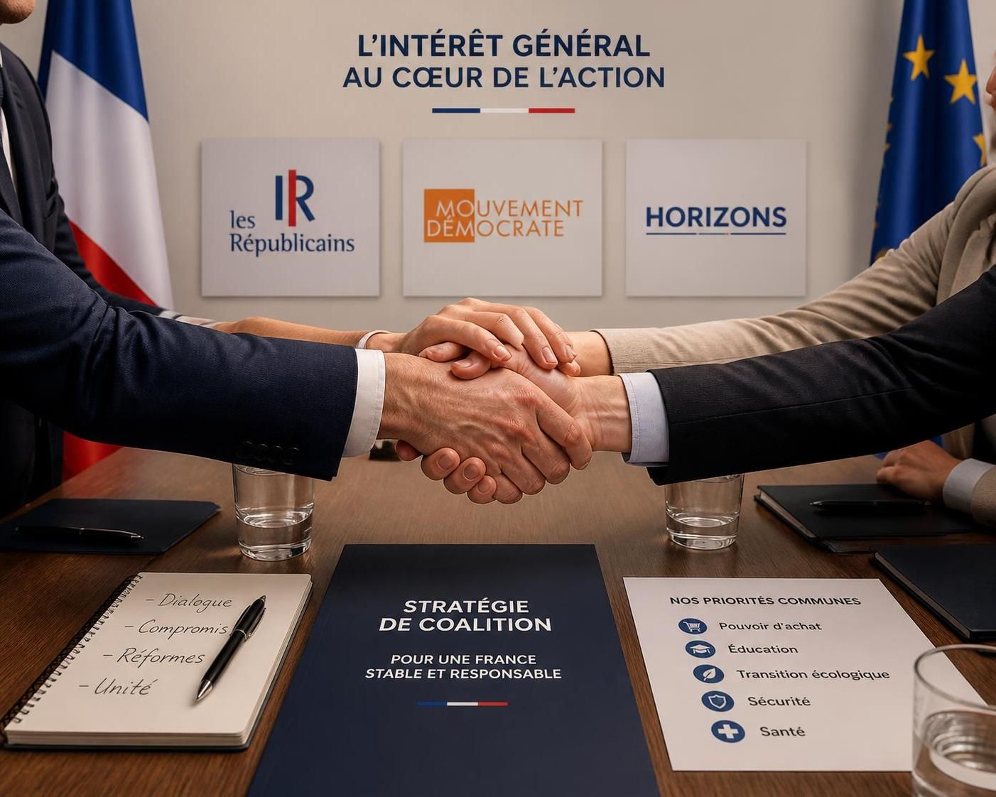gabriel attal appelle à la formation d'une large coalition politique et envisage l'organisation d'une primaire pour rassembler les forces en présence.