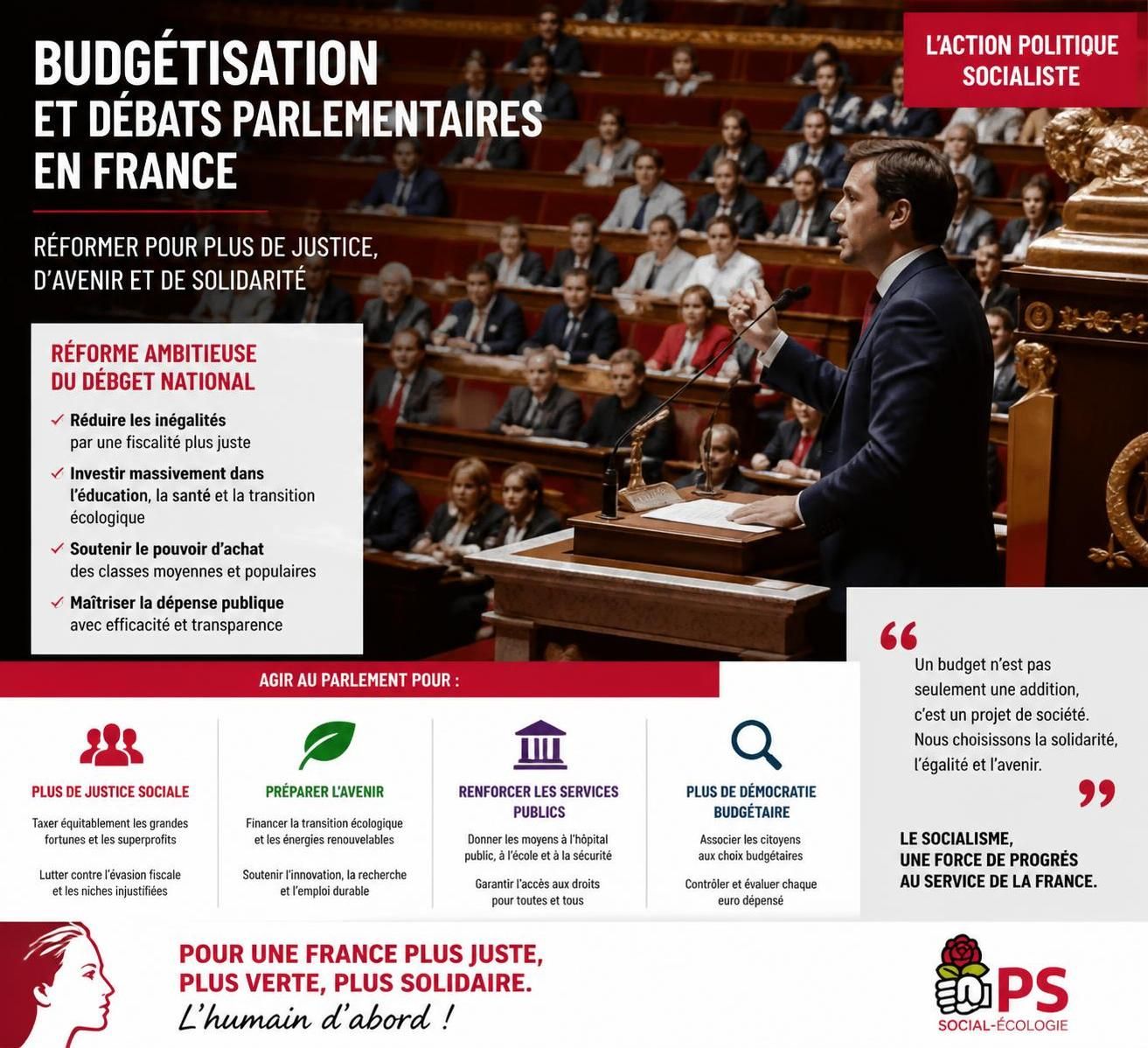 les socialistes appellent à une réforme ambitieuse du budget national pour mieux répondre aux enjeux économiques et sociaux actuels.